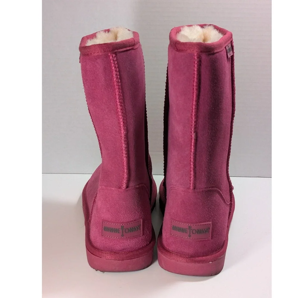 Minnetonka Boot Pink Sheepskin Lining Suede Mid Calf‎ Winter Women 9 Shearling
